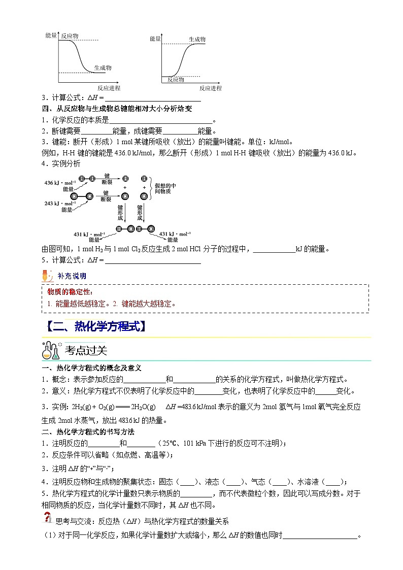 人教版（2019）高中化学选择性必修第一册 第一章《化学反应的热效应》单元知识清单（原卷版）02
