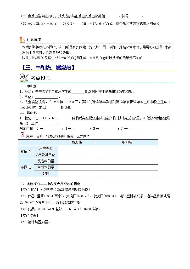 人教版（2019）高中化学选择性必修第一册 第一章《化学反应的热效应》单元知识清单（原卷版）03