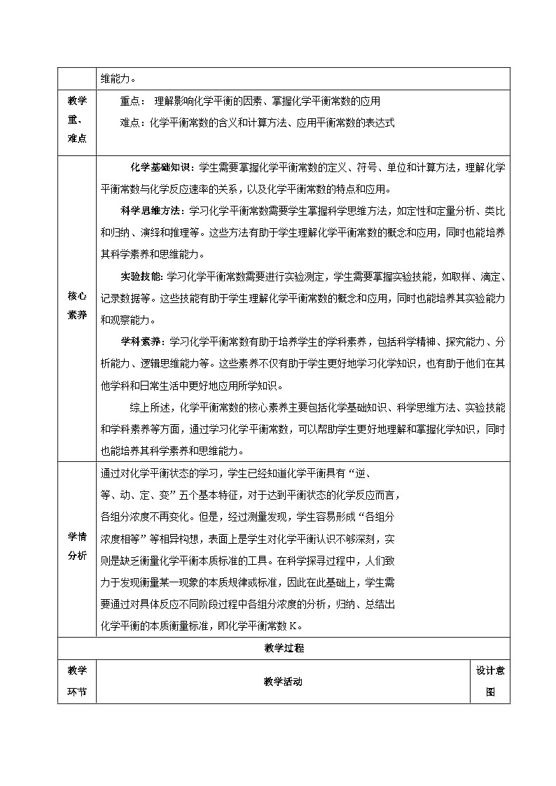 人教版（2019）高中化学选择性必修第一册 2.2.2《化学平衡常数》教案02