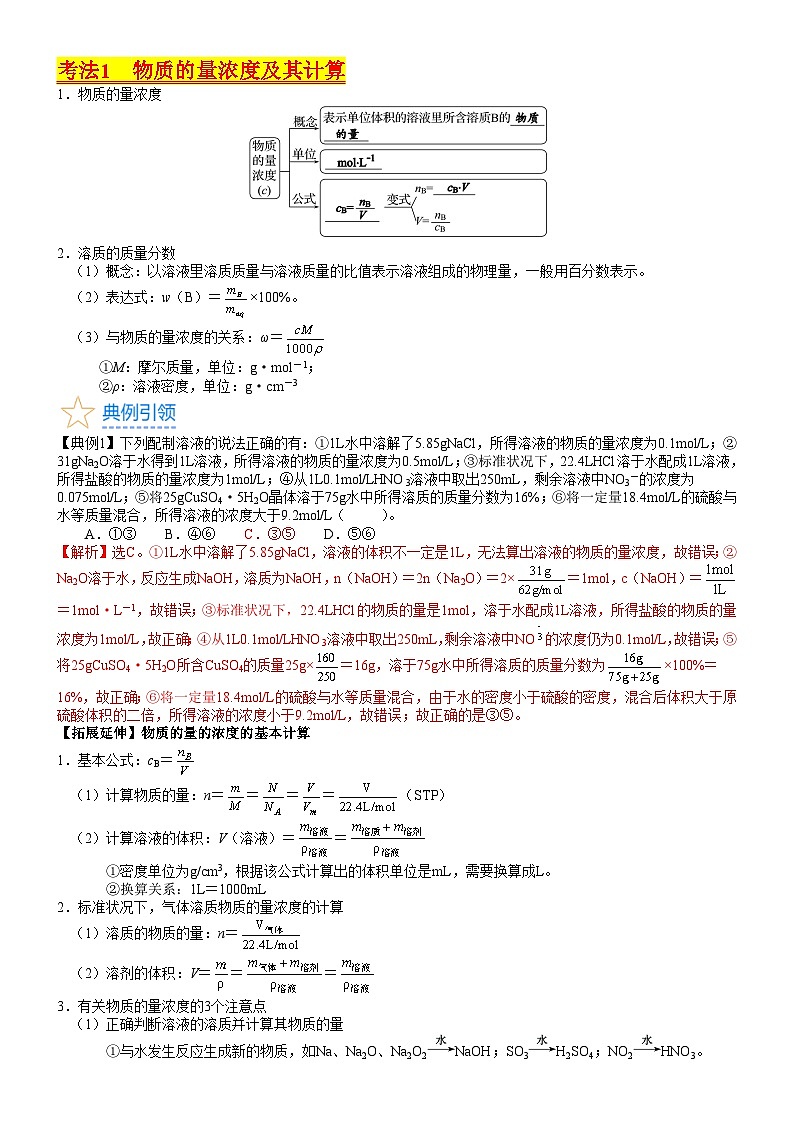 考点07 物质的量浓度（核心考点精讲精练）-备战2024年高考化学一轮复习考点帮02