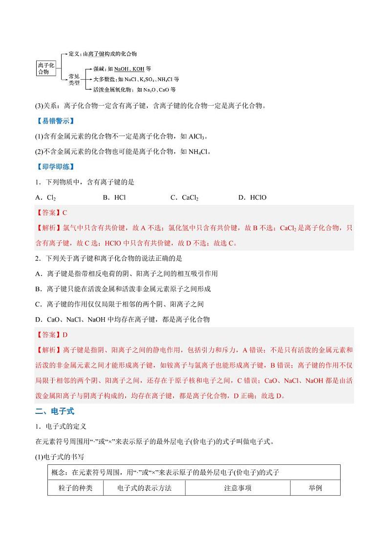 4.3.1 离子键（教师版）2024学年高一化学同步讲义+检测（人教版必修一）2023-2024学年高一化学同步讲义+随堂检测（人教版2019必修第一册）第2页