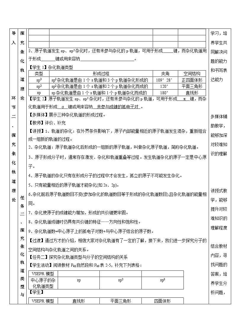 【新课标】人教版（2019）高中化学选择性必修二 2.2.2《杂化轨道理论简介》教案03