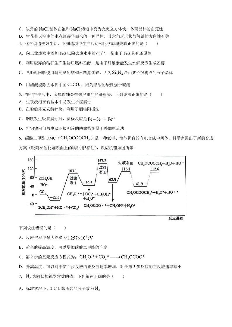 广东省四校（华附、省实、广雅、深中）2024年高二下学期期末联考化学试题+答案第2页