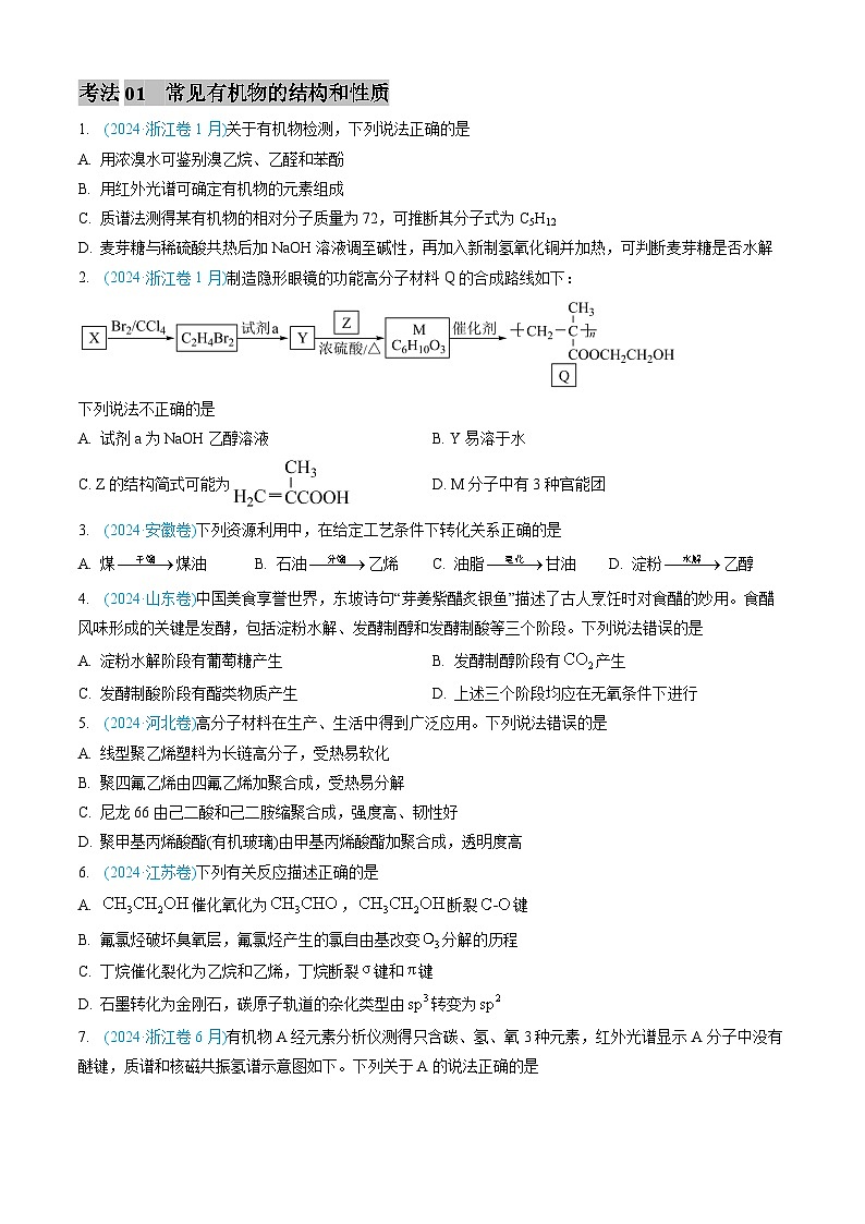 专题11 有机化合物-三年（2022-2024）高考化学真题分类汇编（全国通用）02