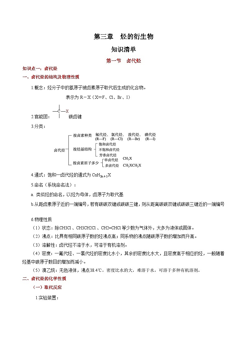 人教版（2019）高中化学选择性必修三第3章《烃的衍生物》单元知识清单01