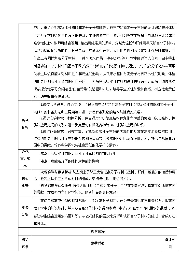 人教版（2019）高中化学选择性必修三5.2.2《高分子材料—功能高分子材料》教案02
