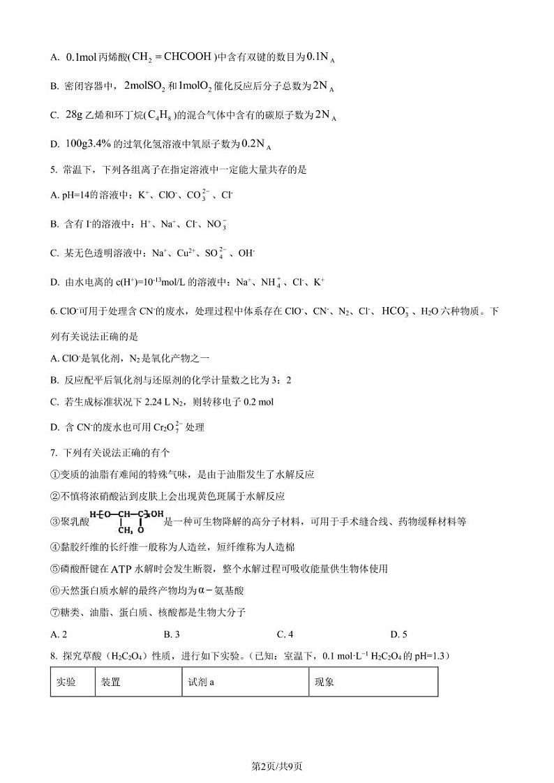 辽宁省重点高中沈阳市郊联体2023-2024学年高二下学期期末考试化学试卷（原卷版）第2页