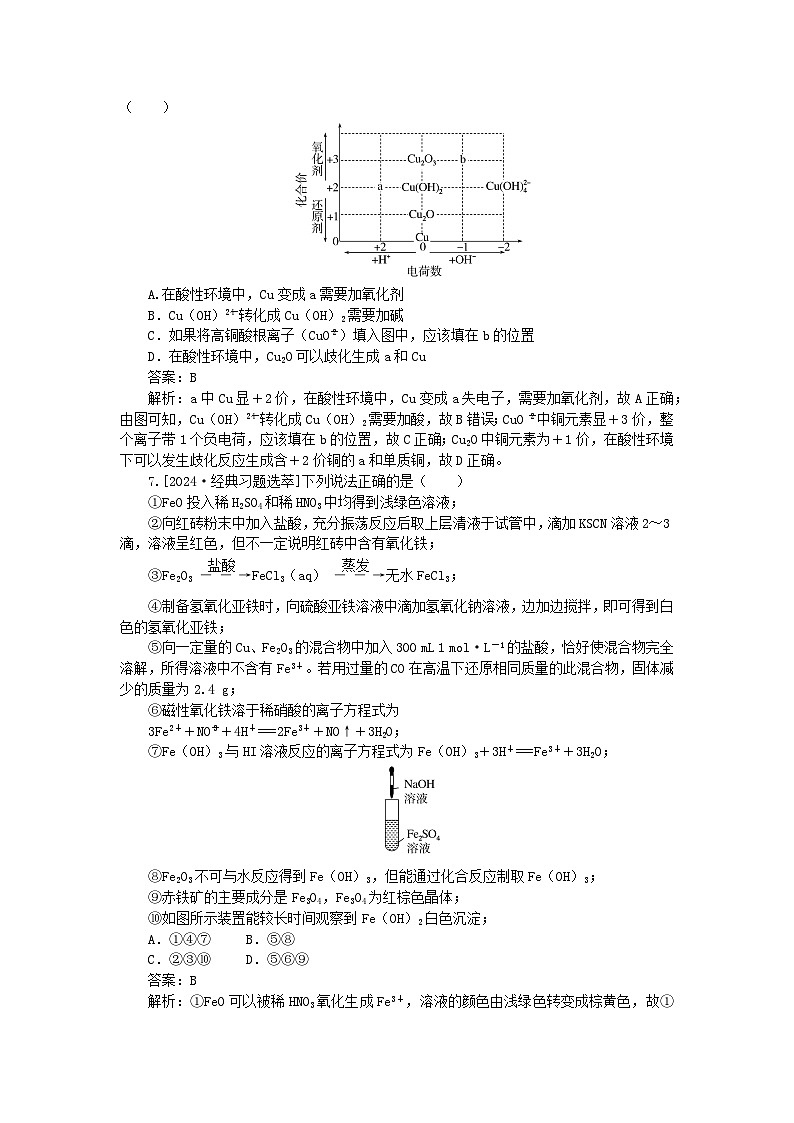 2025版高考化学一轮复习微专题小练习专练14铁铜及其化合物第3页