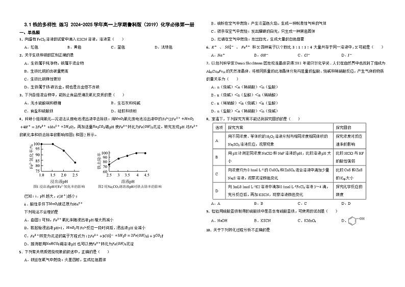 3.1铁的多样性 练习 2024-2025学年高一上学期鲁科版（2019）化学必修第一册第1页