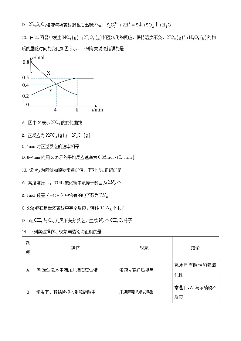 2024泸州高一下学期7月期末考试化学含解析第3页