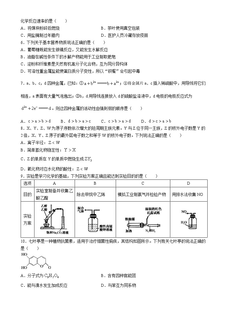 河南省周口市鹿邑县第三高级中学2023-2024学年高一下学期期末考试化学试卷（含答案）02