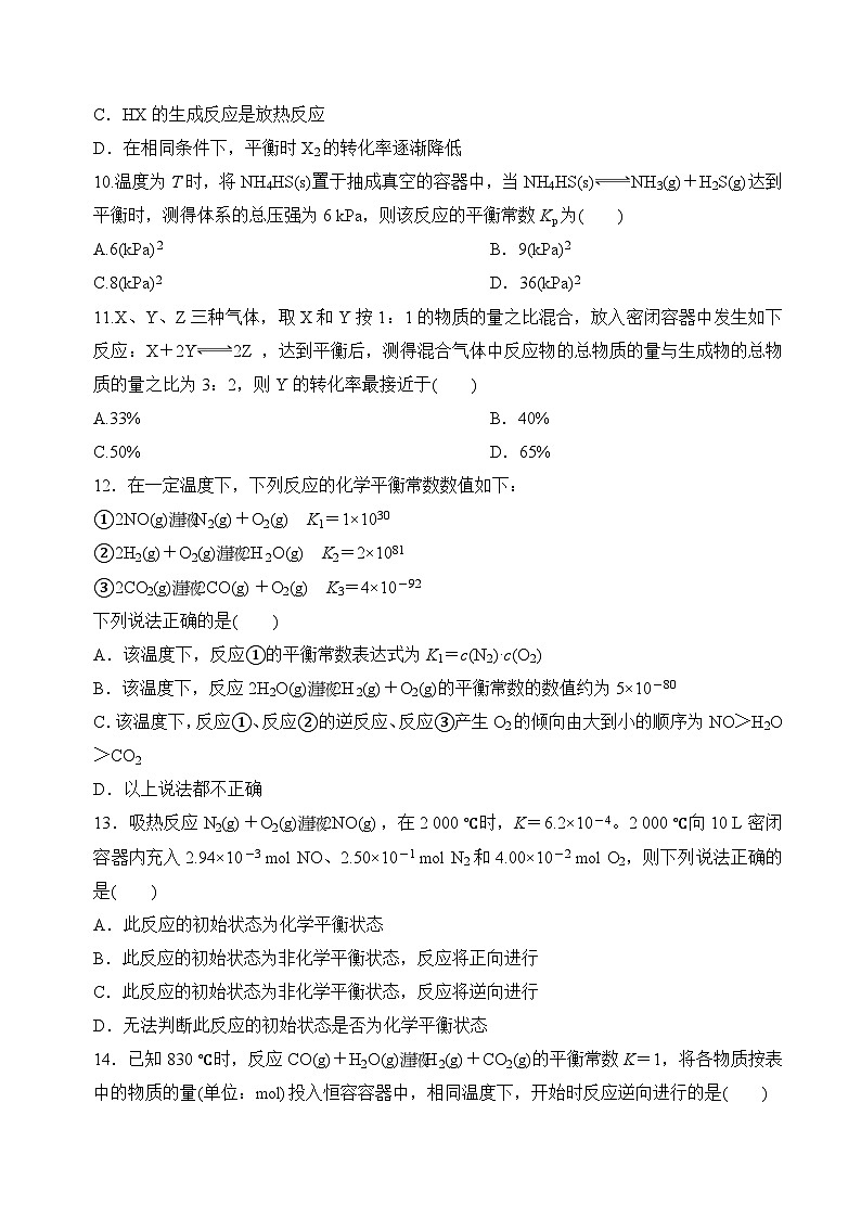 2.2.1化学反应的限度（化学平衡常数）(分层练习)- （原卷版）第3页