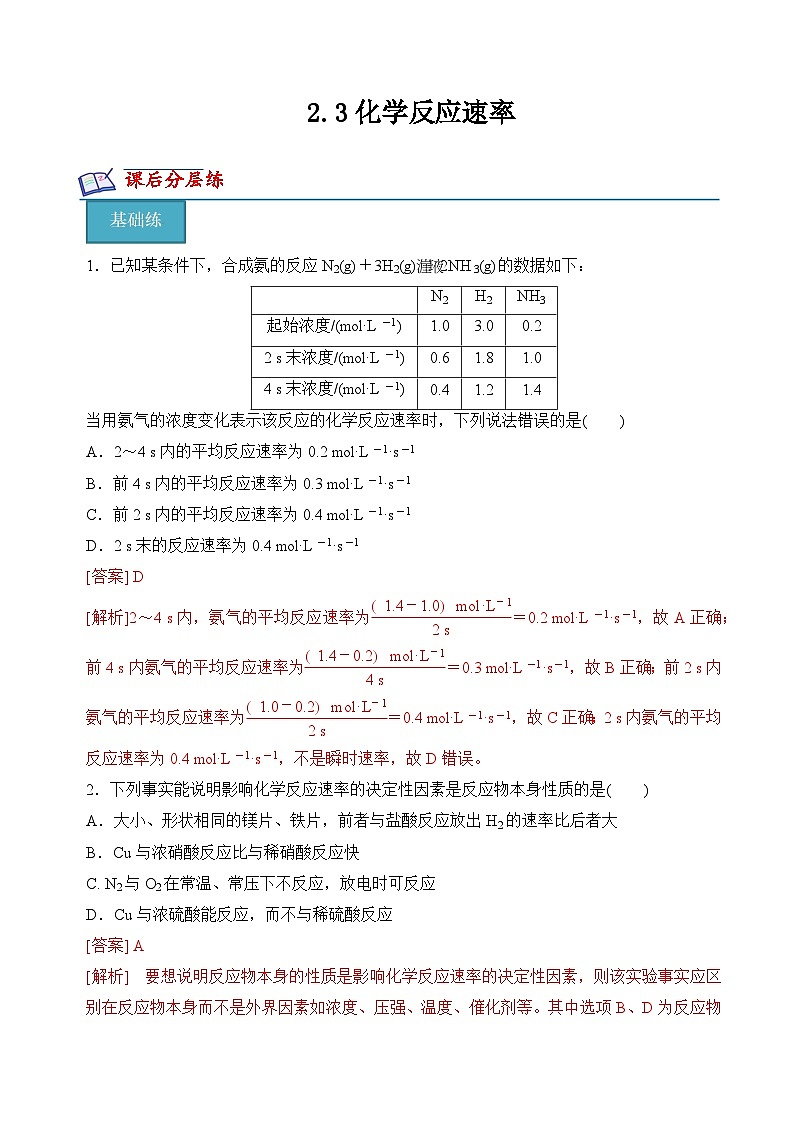 【沪科版】选择性必修一化学  2.3化学反应速率 (课件+练习）01
