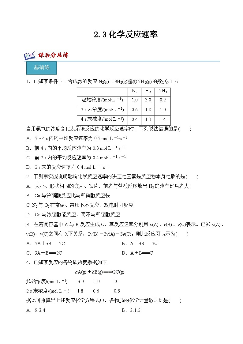 【沪科版】选择性必修一化学  2.3化学反应速率 (课件+练习）01
