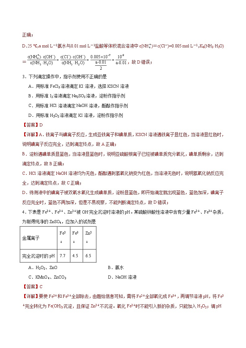 【沪科版】选择性必修一化学  第3章 水溶液中的离子反应与平衡  单元复习 (课件+练习）02