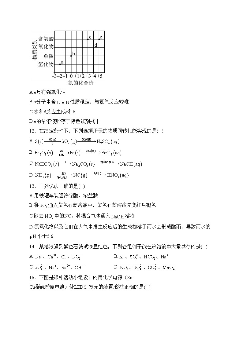 吉林省吉林市普通高中2023-2024学年高一下学期期中考试化学试卷(含答案)03