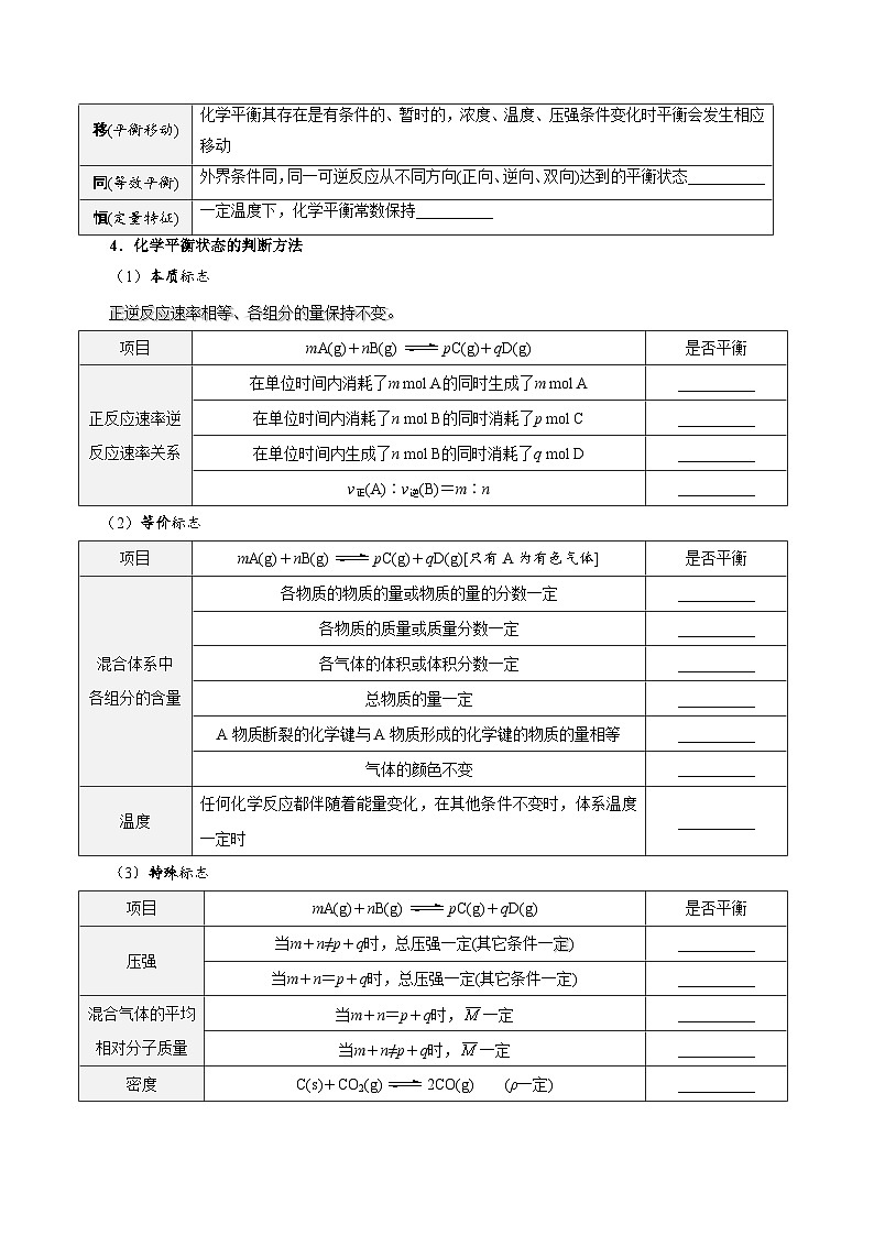 人教A版化学选择性必修一第04讲 化学平衡状态 化学平衡常数-讲义试卷【学生版】新高二化学暑假衔接（人教版）第3页