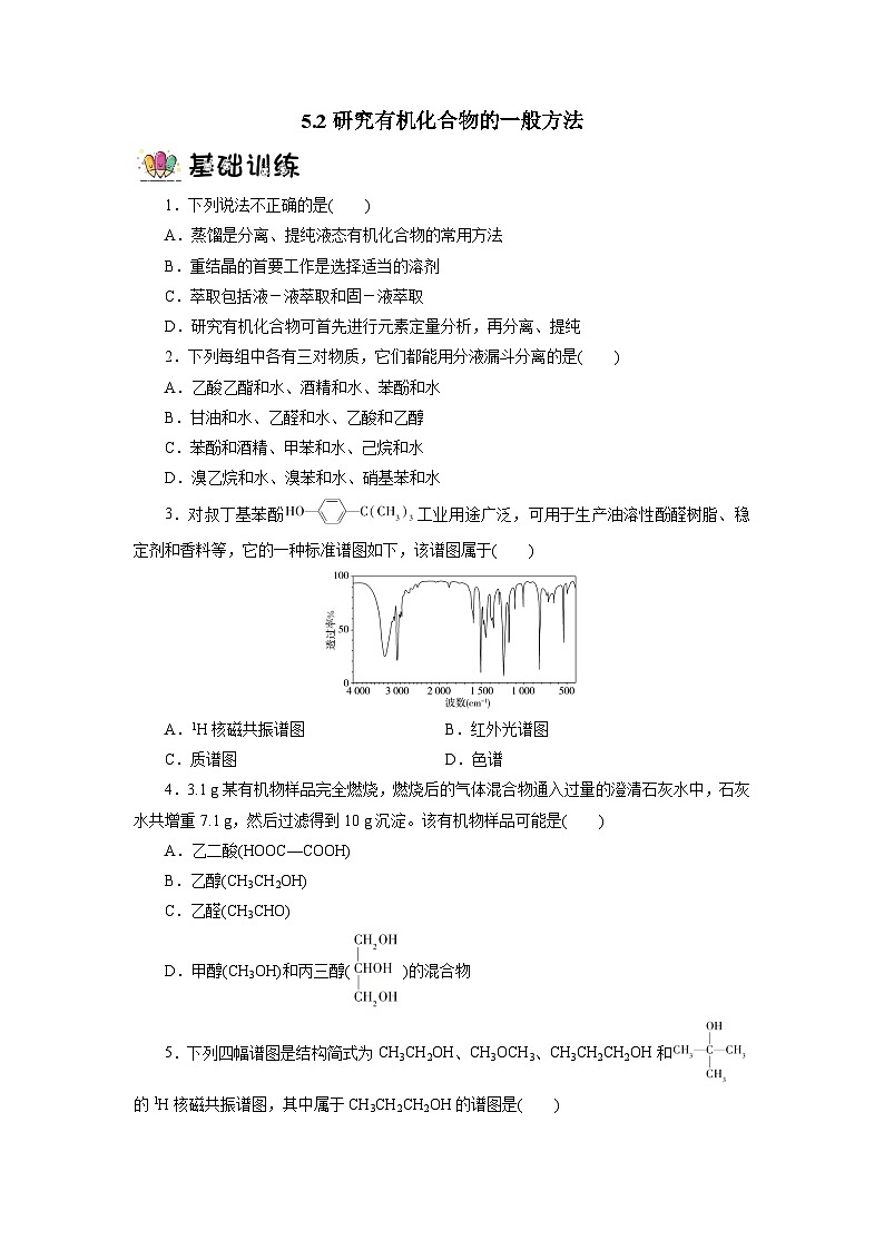 沪科版化学选择性必修三  5.2研究有机化合物的一般方法（课件+分层练习）01