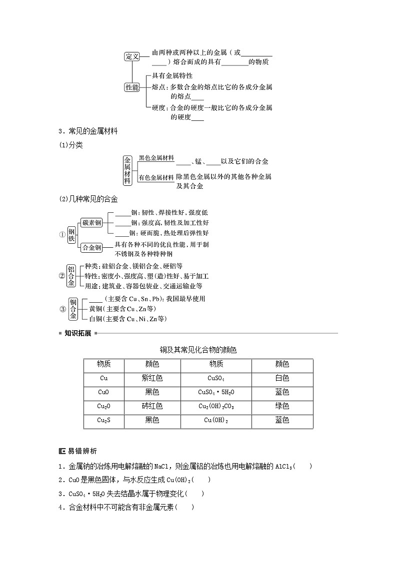 新教材宁陕2024届高考化学一轮复习学案第3章金属及其化合物第14讲金属材料和金属的冶炼鲁科版02