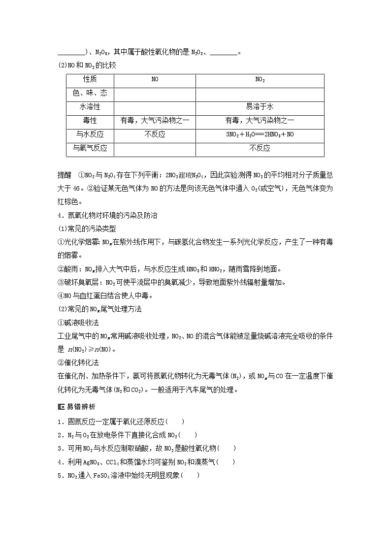 新教材宁陕2024届高考化学一轮复习学案第4章非金属及其化合物第22讲氮及其氧化物硝酸鲁科版02