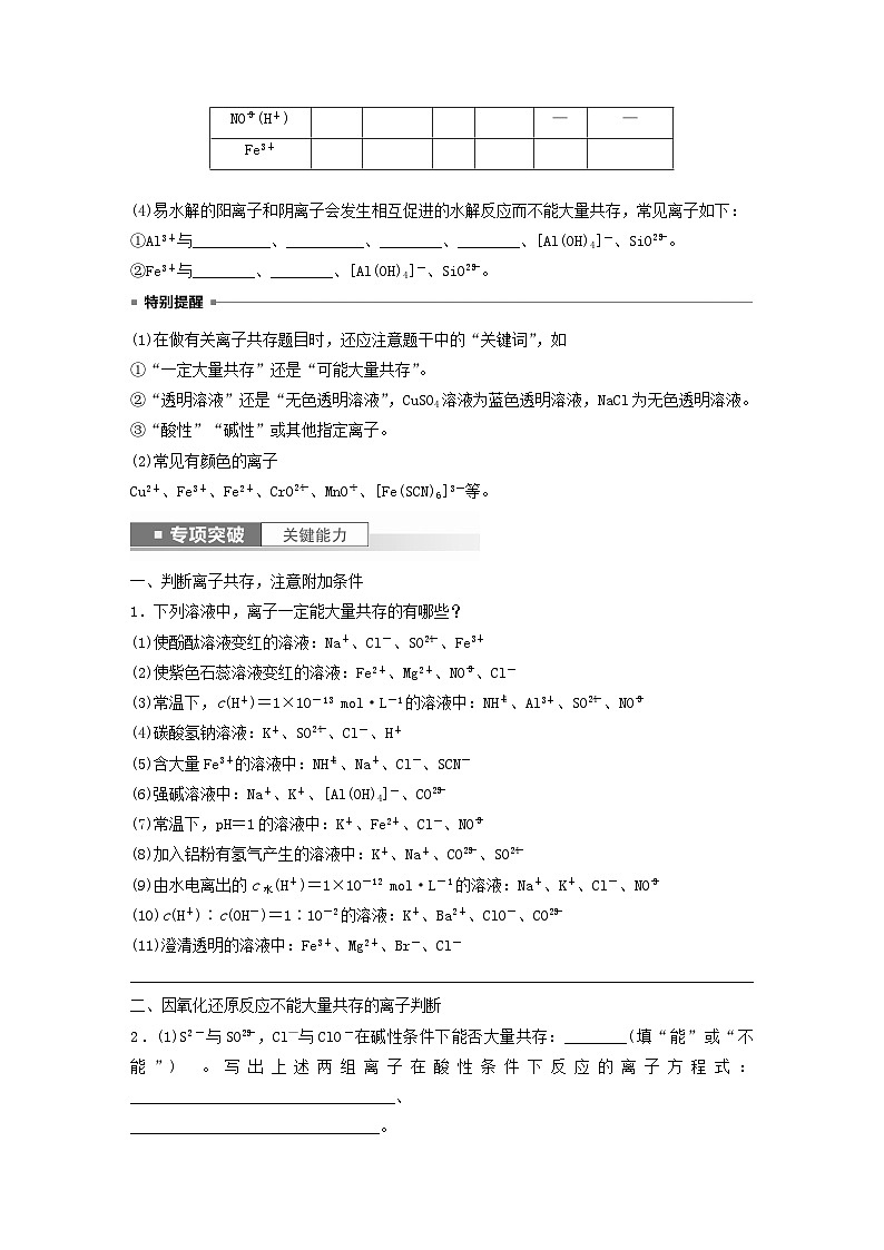 新教材宁陕2024届高考化学一轮复习学案第2章元素与物质世界第6讲离子共存离子检验与推断鲁科版02