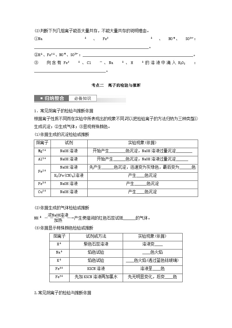 新教材宁陕2024届高考化学一轮复习学案第2章元素与物质世界第6讲离子共存离子检验与推断鲁科版03