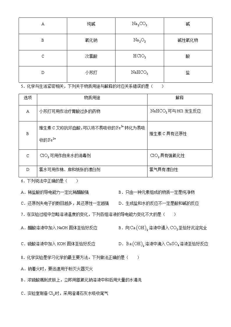 河南省周口市2023-2024学年高一上学期期末质量检测化学试卷（含答案）第2页