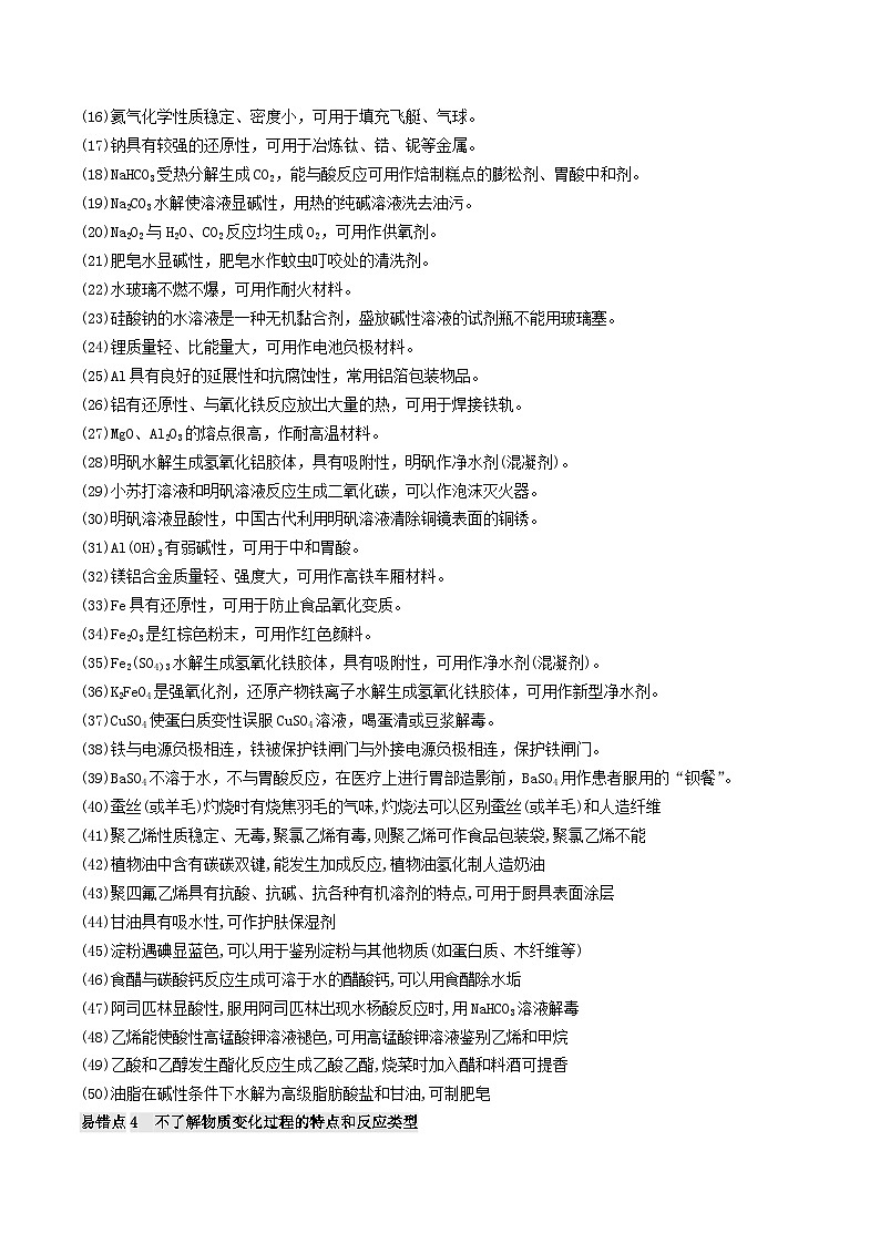 全国通用备战2024年高考化学易错题精选类型01化学与STSE传统文化6大易错点学生版03