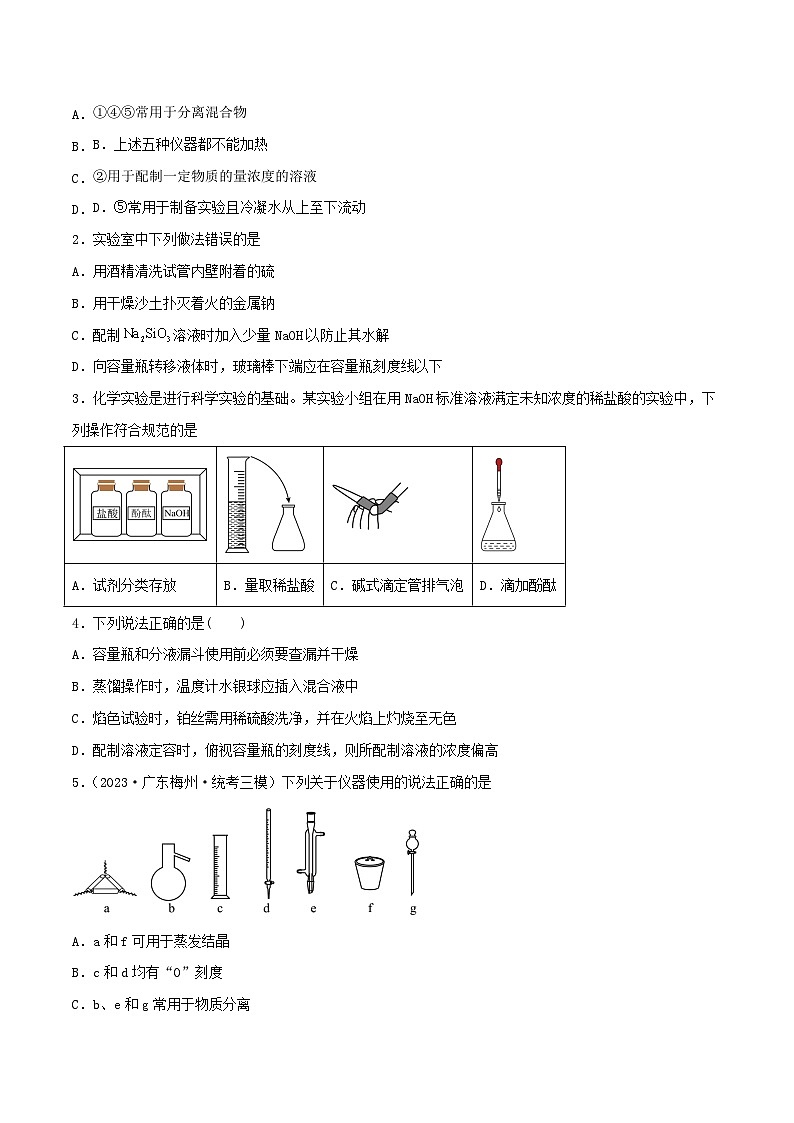 全国通用备战2024年高考化学易错题精选类型16化学实验基础知识和技能10大易错点学生版03