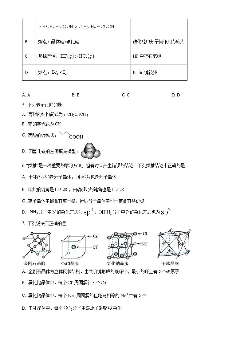 四川省眉山市仁寿县2023-2024学年高二下学期4月期中联考化学试题（原卷版+解析版）02