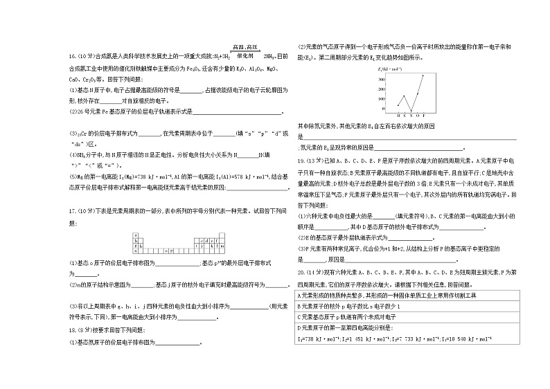 高中化学人教版（2019）选择性必修二册第一章原子结构与性质单元测评卷（Word版附解析）第3页