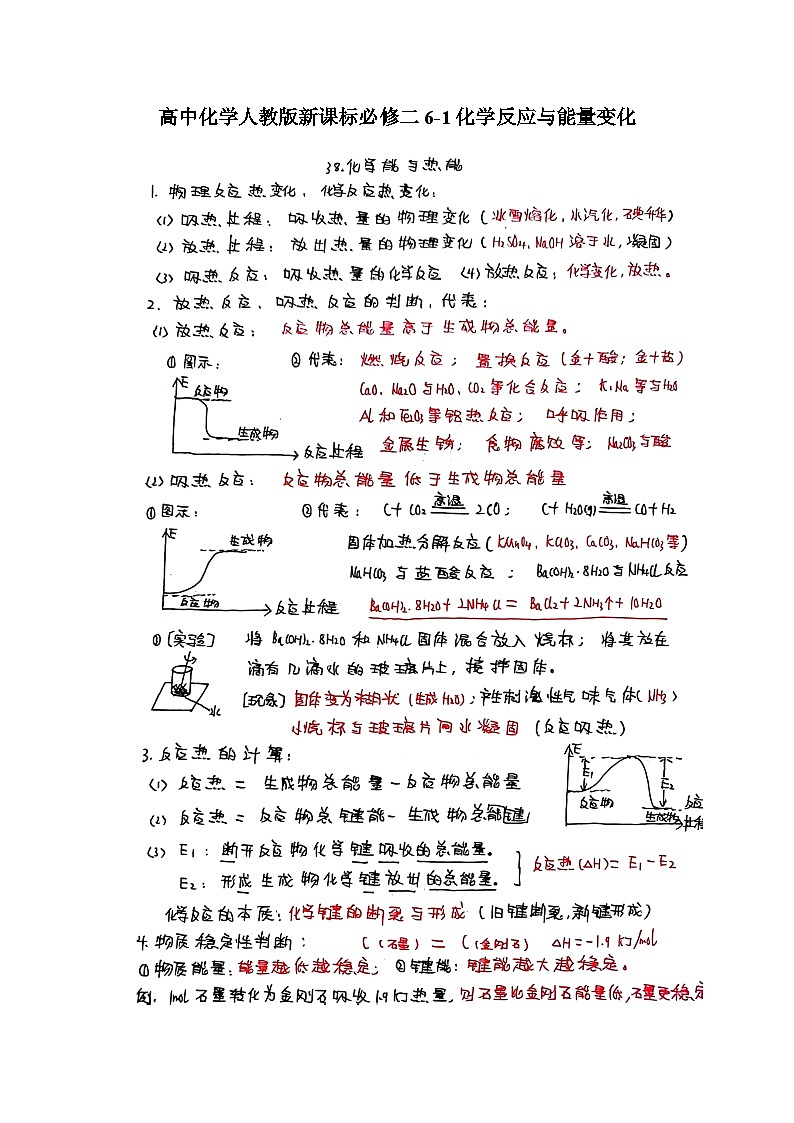 6.1化学反应与能量变化 知识清单 高中化学人教版（2019）必修第二册第1页