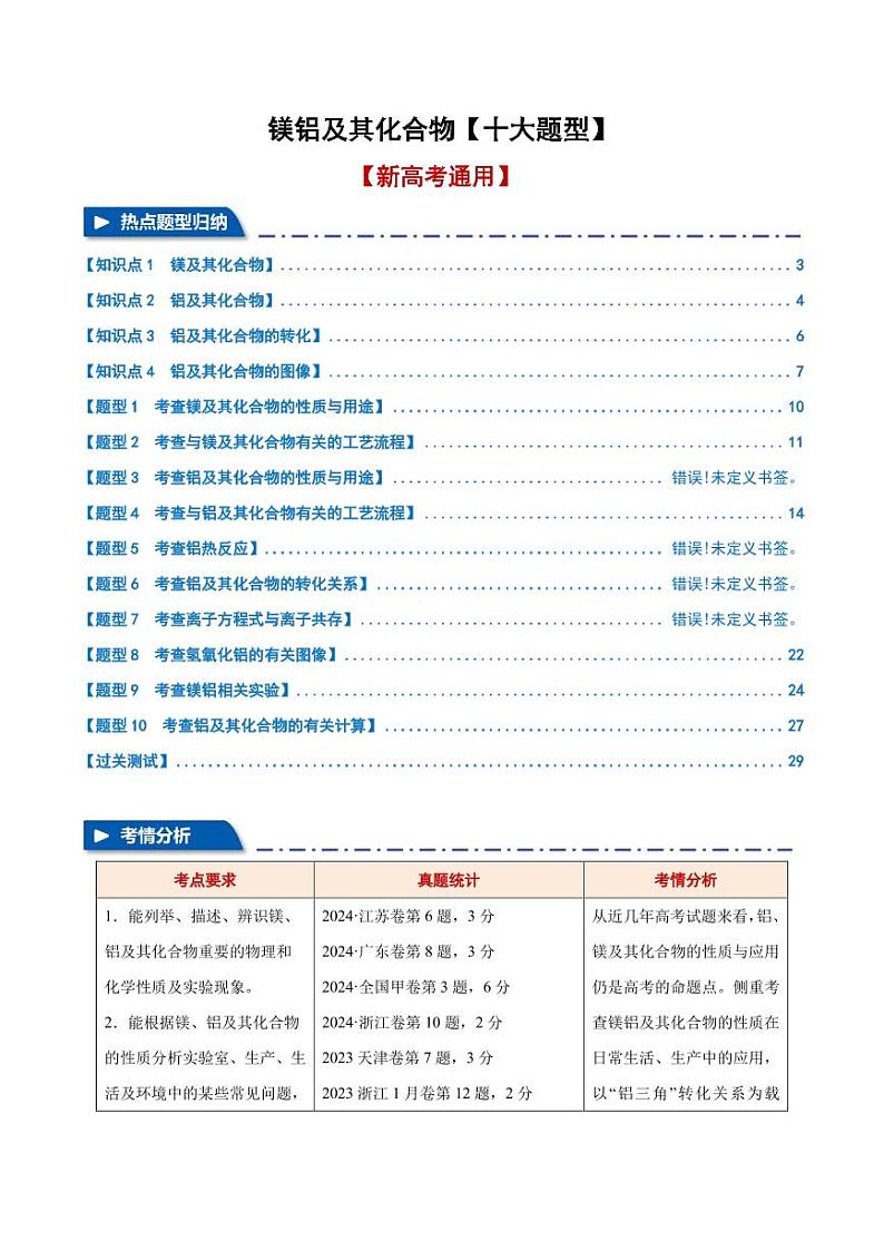 镁铝及其化合物【十大题型】-2025年新高考化学专题01