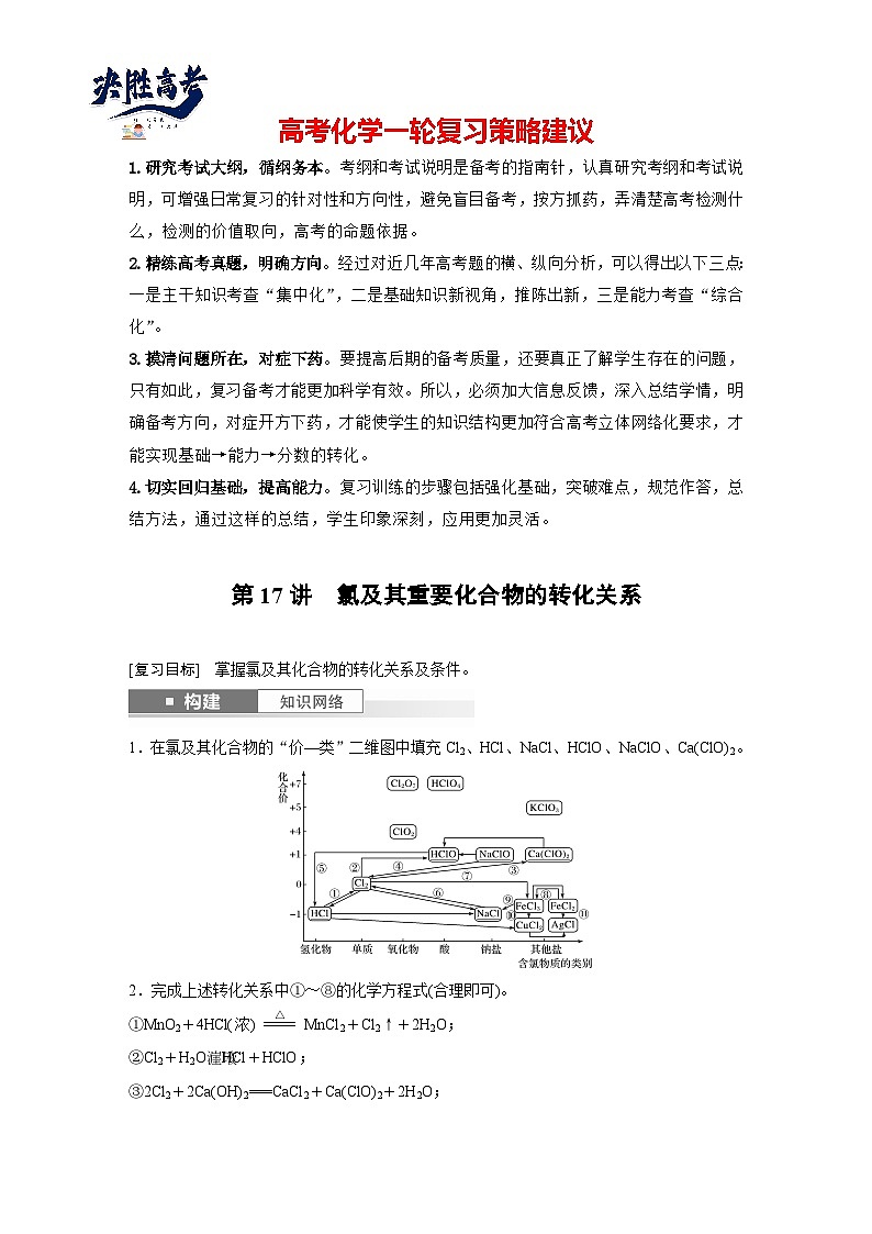 2025年高考化学大一轮大单元二　第五章　第十七讲　氯及其重要化合物的转化关系（课件+讲义+练习）01