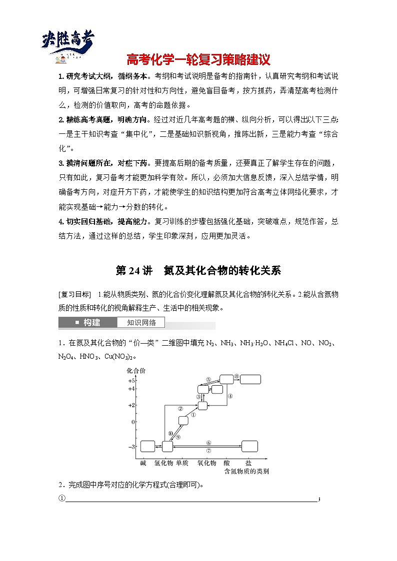 2025年高考化学大一轮大单元二　第五章　第二十四讲　氮及其化合物的转化关系（课件+讲义+练习）01