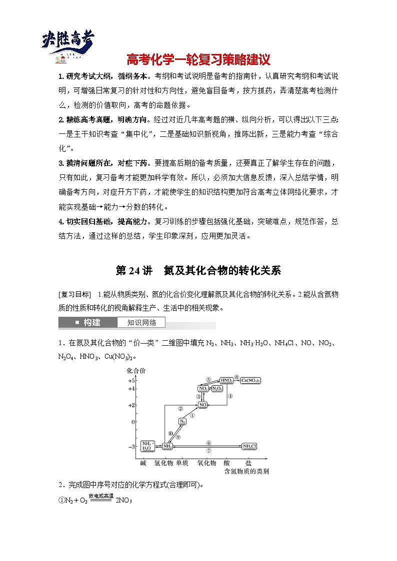 2025年高考化学大一轮大单元二　第五章　第二十四讲　氮及其化合物的转化关系（课件+讲义+练习）01