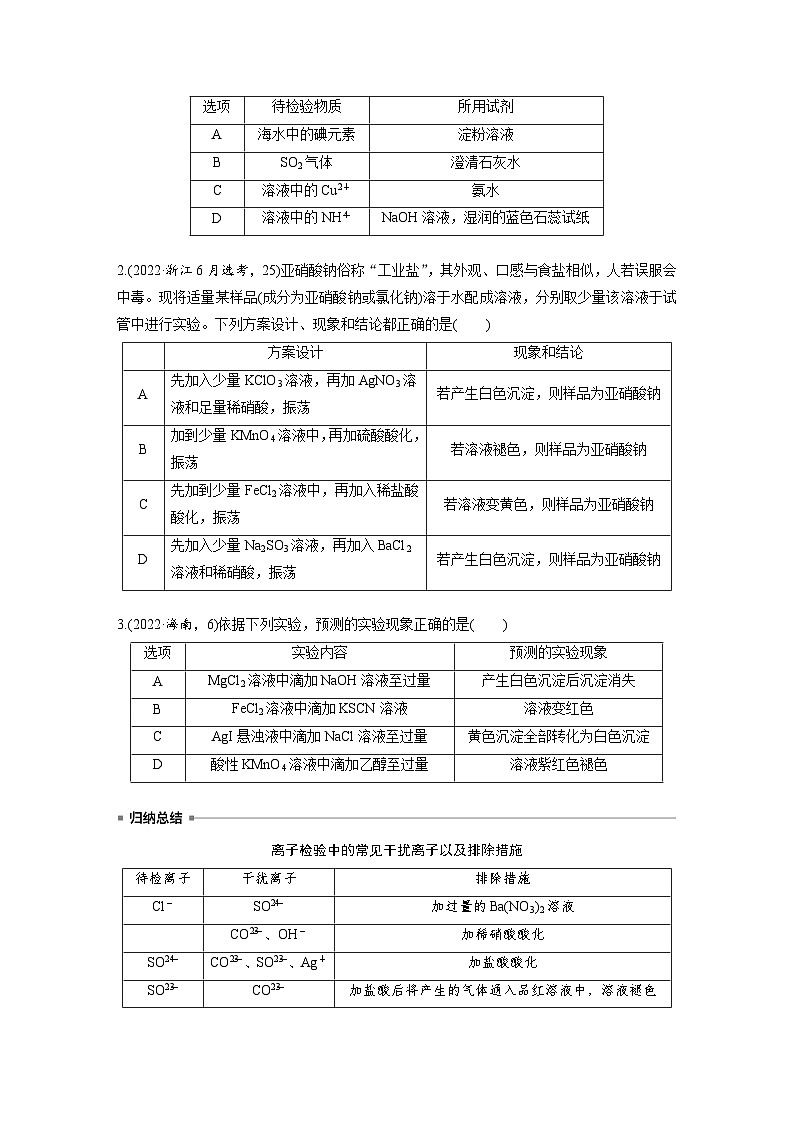 2025年高考化学大一轮大单元二　第六章　第二十七讲　常见物质(离子)的检验与推断（课件+讲义+练习）03