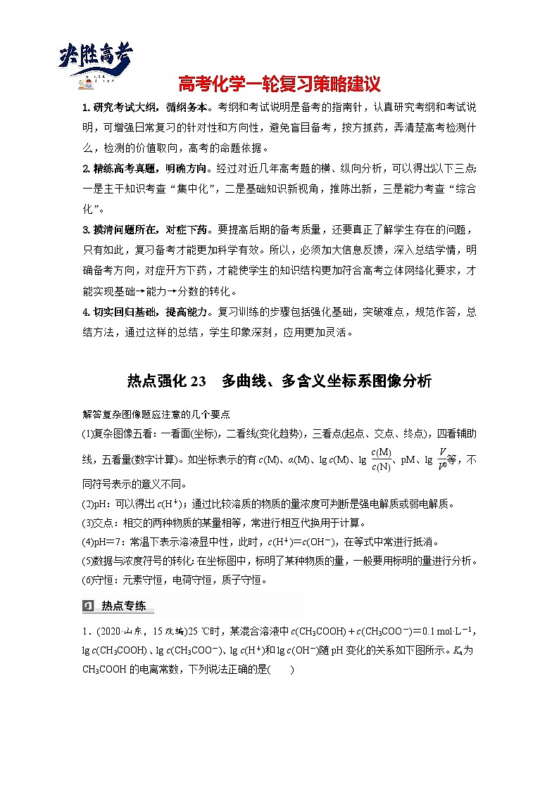 2025年高考化学大一轮大单元四　第十二章　热点强化23　多曲线、多含义坐标系图像分析（课件+讲义+练习）01