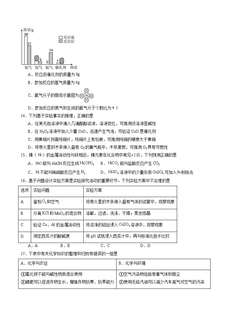 【开学考】2024年秋季高一上学期入学分班考试模拟卷化学（全国通用）01（范围：初中复习）03