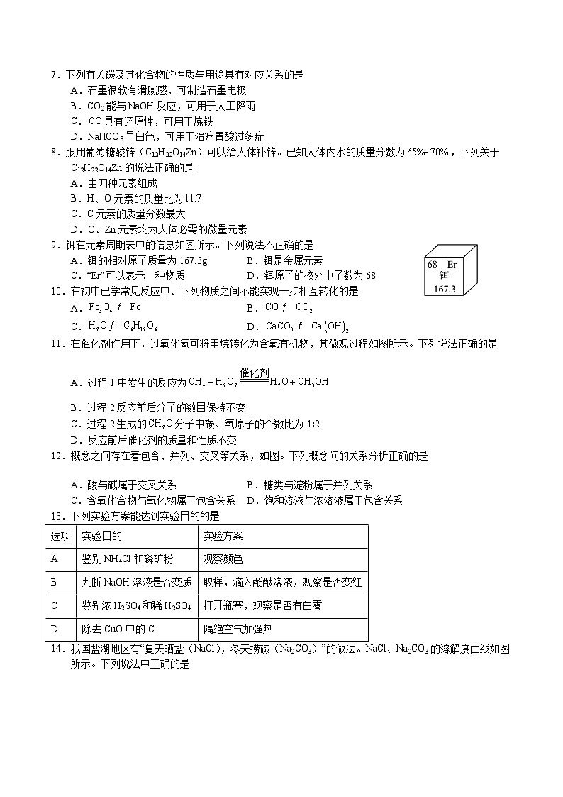 【开学考】2024年秋季高一上学期入学分班考试模拟卷化学（无锡专用）（范围：初中复习）02