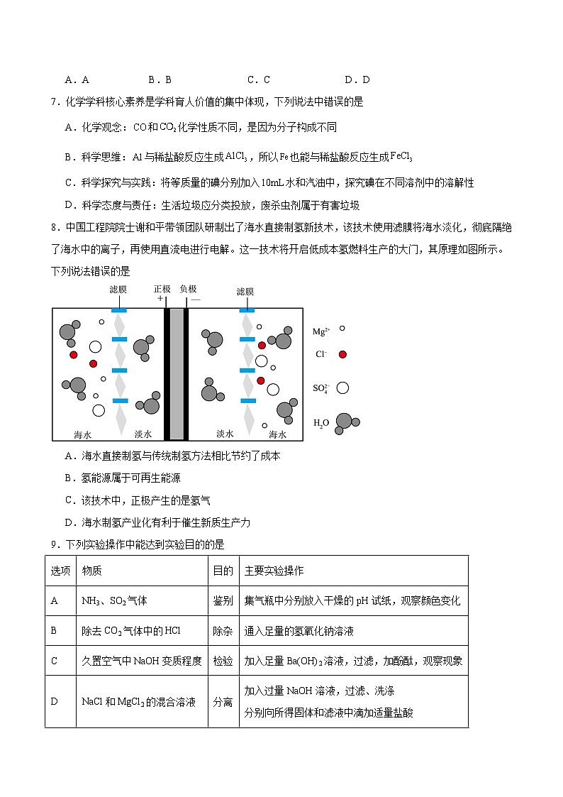 【开学考】2024年秋季高一上学期入学分班考试模拟卷化学（福建专用）03