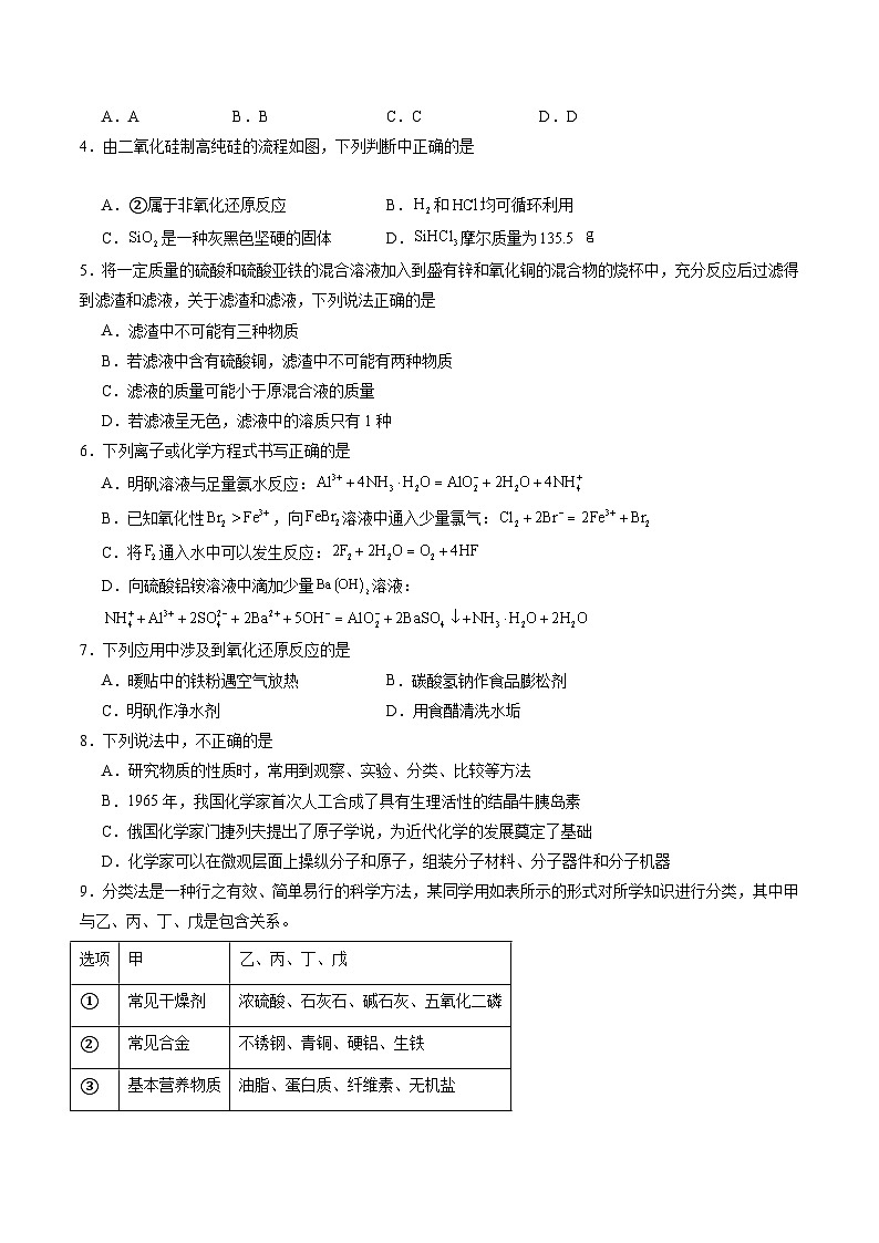 【开学考】2024年秋季高一上学期入学分班考试模拟卷化学（苏州专用）（范围：初中复习）02