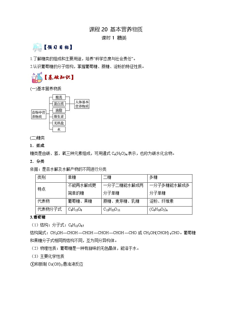 课程20基本营养物质  【寒假辅导班】  高中化学人教版（2019）必修第二册 学案第1页