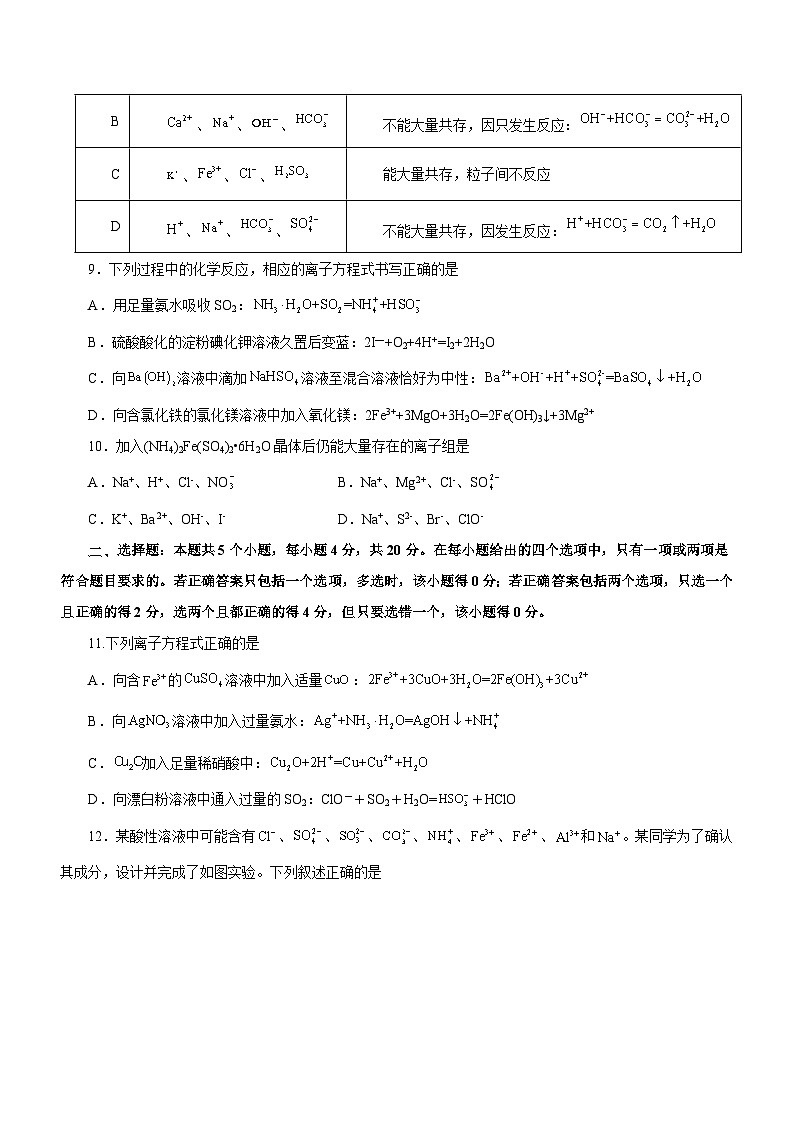 高考化学二轮复习讲练测(新高考专用)专题03离子反应方程式和离子共存(测)原卷版+解析03