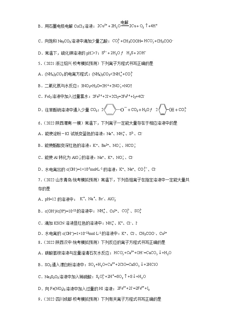 高考化学二轮复习核心考点逐项突破专题二离子共存与离子方程式(专练)(原卷版+解析)02