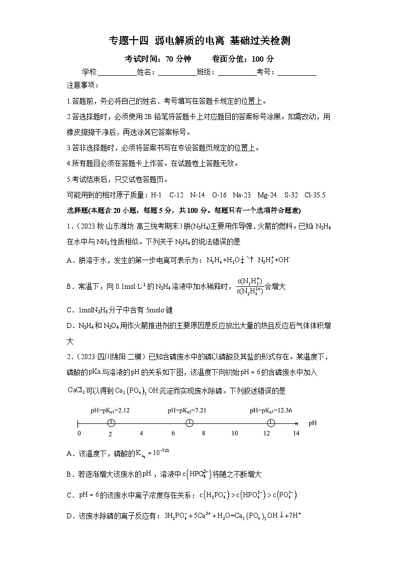 高考化学二轮复习核心考点逐项突破专题一0四弱电解质的电离(专练)(原卷版+解析)01