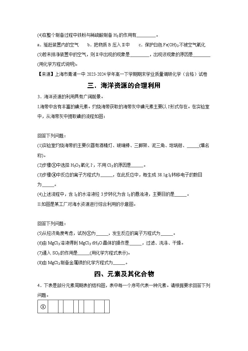 【开学考】2024年高二上册开学摸底考试卷[46589839]化学（上海专用）（测试范围：沪科版2020必修第一册+第二册（不含有机）03