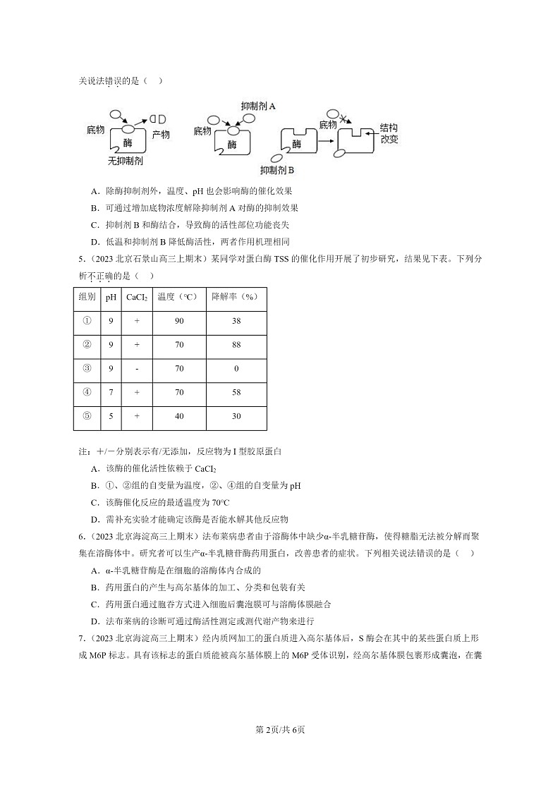 [生物]2022～2024北京高三上学期期末生物真题分类汇编：降低化学反应活化能的酶第2页