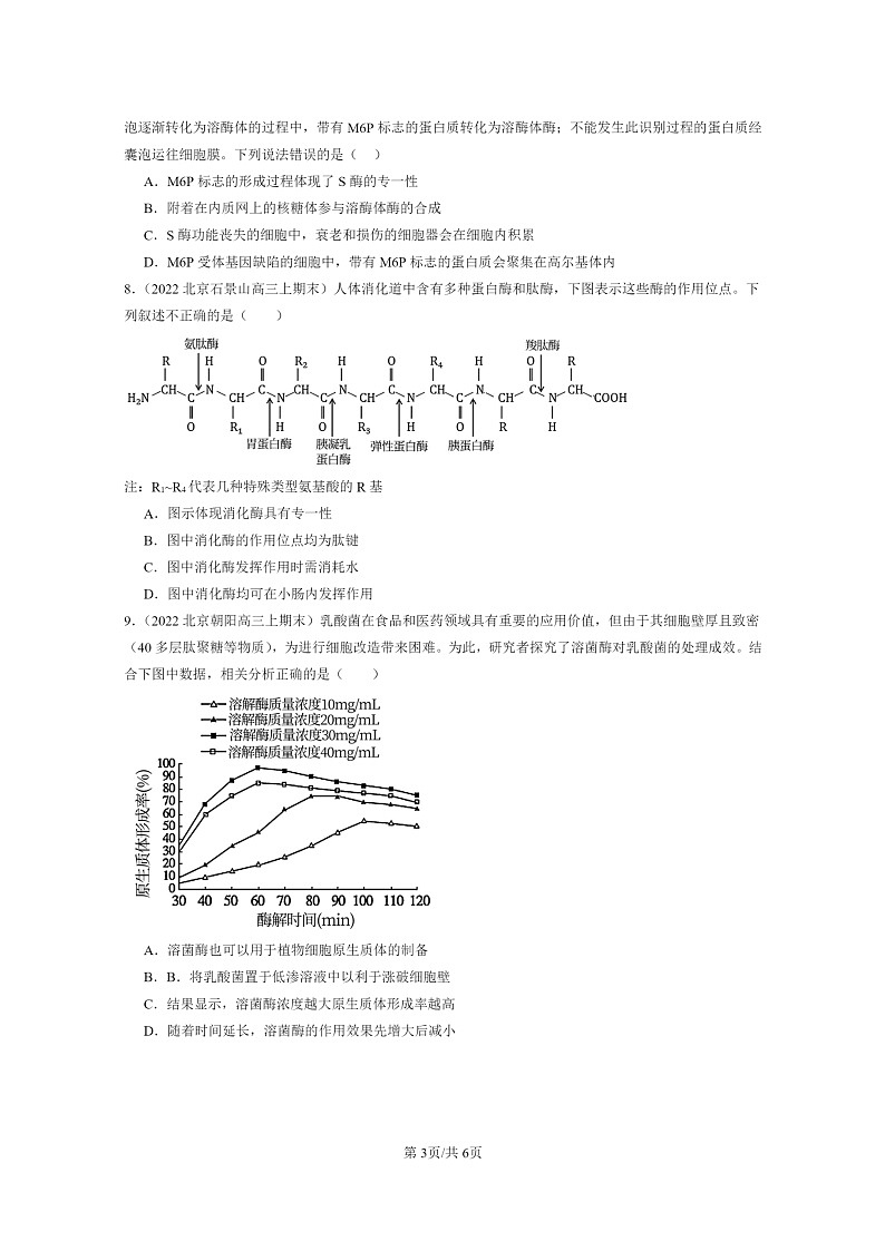 [生物]2022～2024北京高三上学期期末生物真题分类汇编：降低化学反应活化能的酶第3页