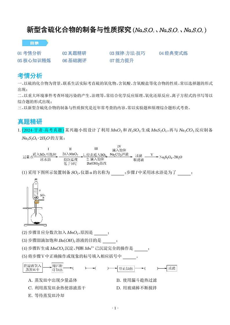 新型含硫化合物的制备与性质探究(全国版)第1页